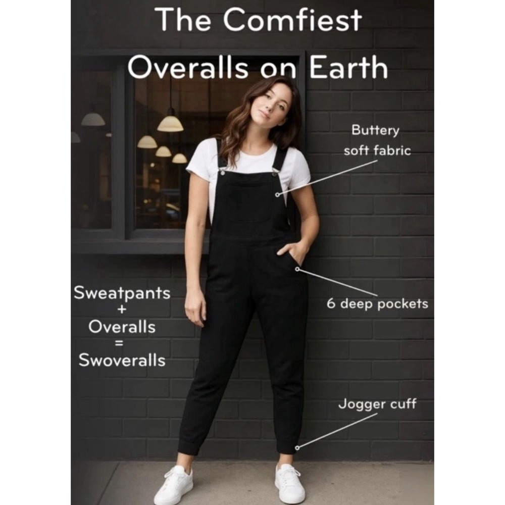 SWOVERALLS THE GREAT FANTASTIC Black Organic Cotton Overalls Joggers Women's XL